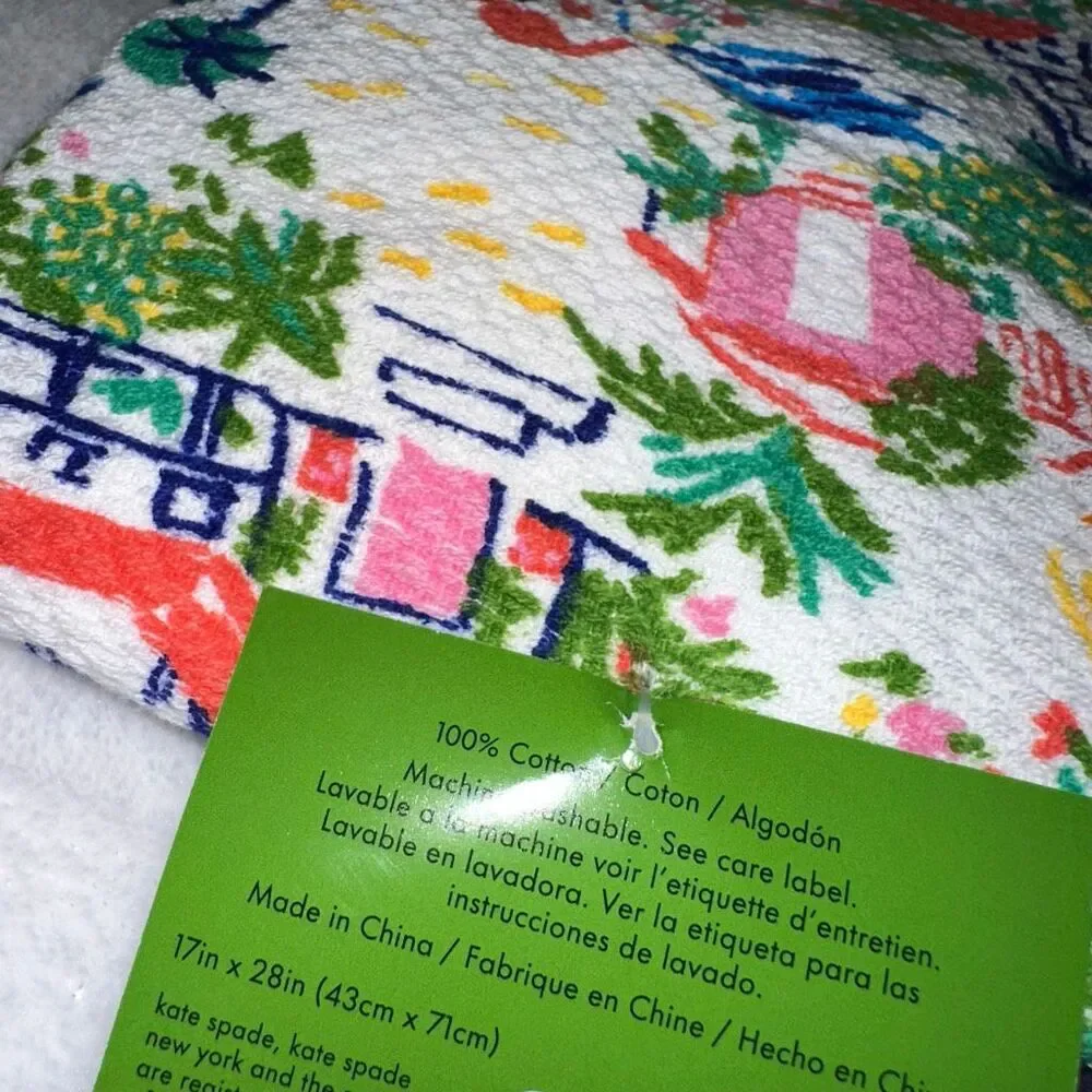 Kate Spade Kitchen Towel Set of 3 Tropical Colorful Scene Polka Dots NWT